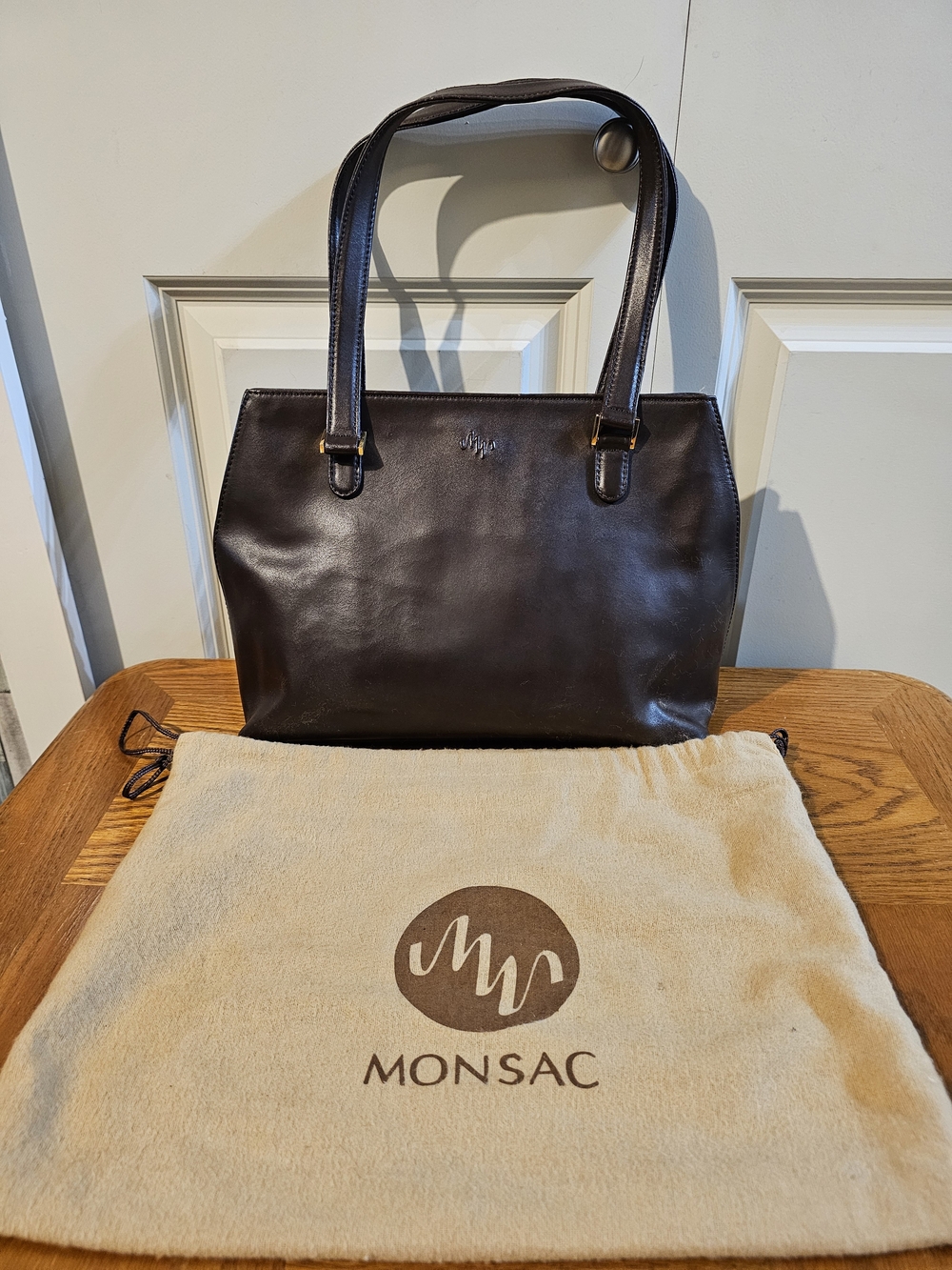 Monsac Women's Dark Brown Leather Tote Bag With Dust Bags